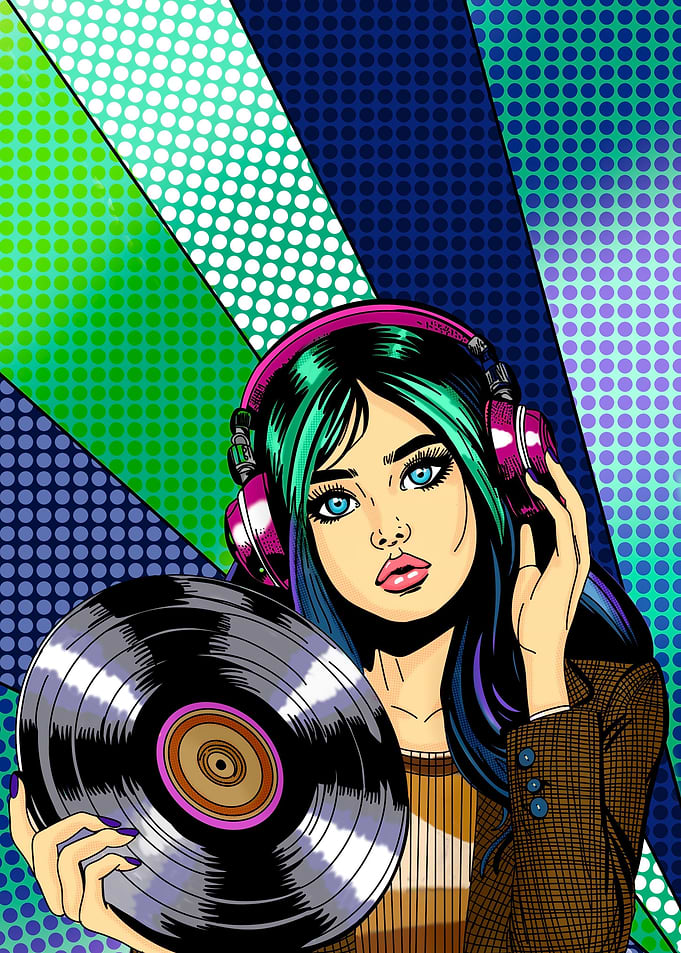 Pop Art Girl with Vinyl