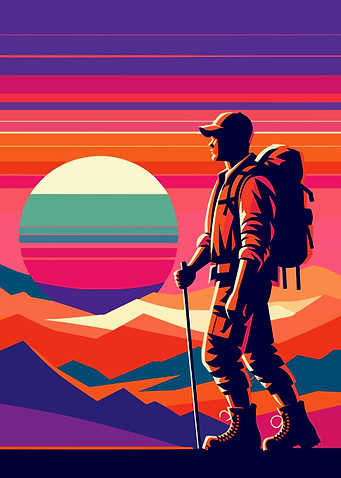 Hiking sunse pop art