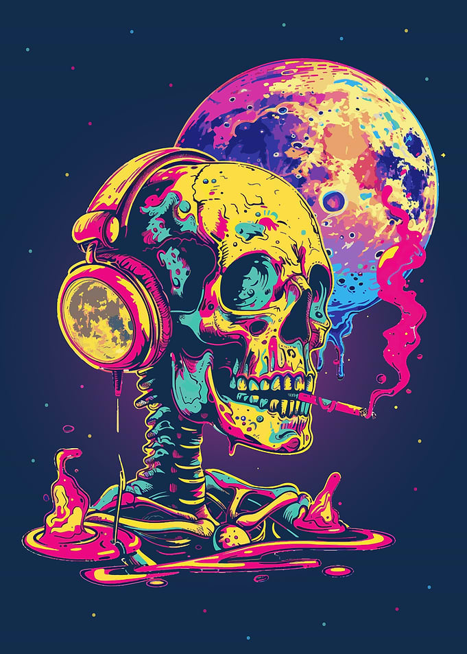 Trippy Creepy Skull Moon