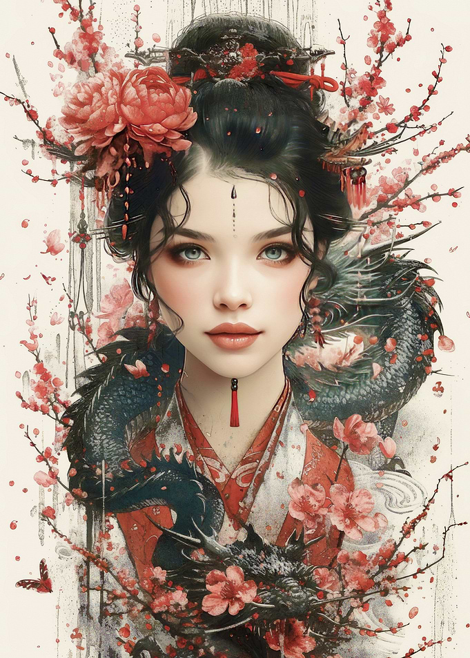Japanese girl and dragon