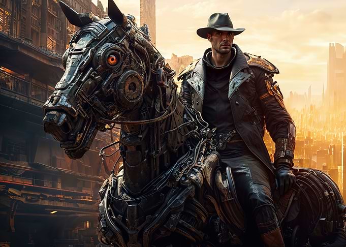 Man Riding Robotic Horse