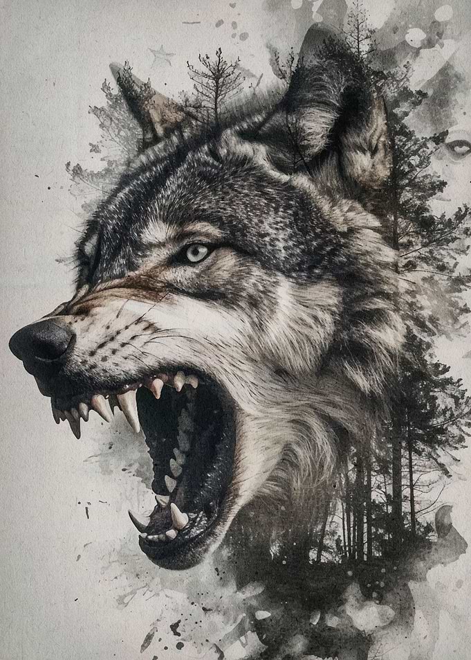 wolf double exposure