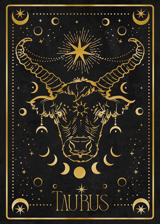 golden taurus zodiac card
