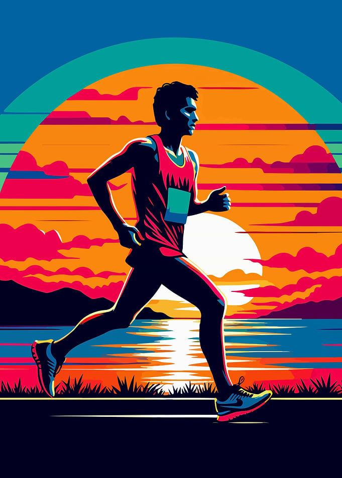 Marathon runner sunset
