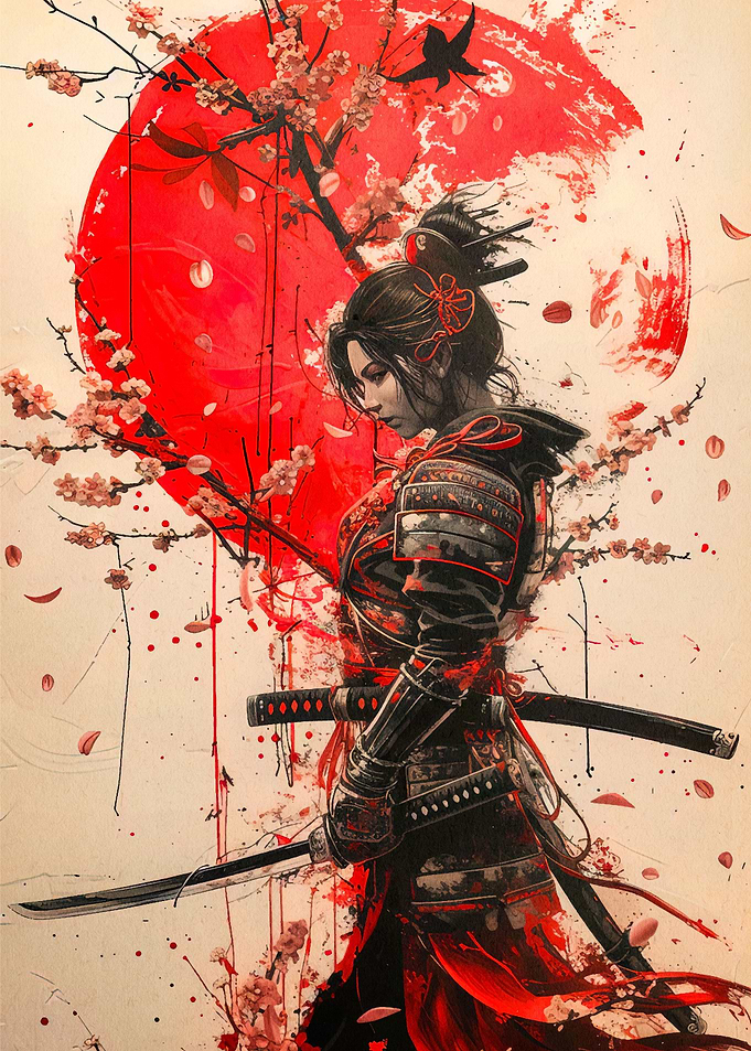 Samurai Woman Red Moon