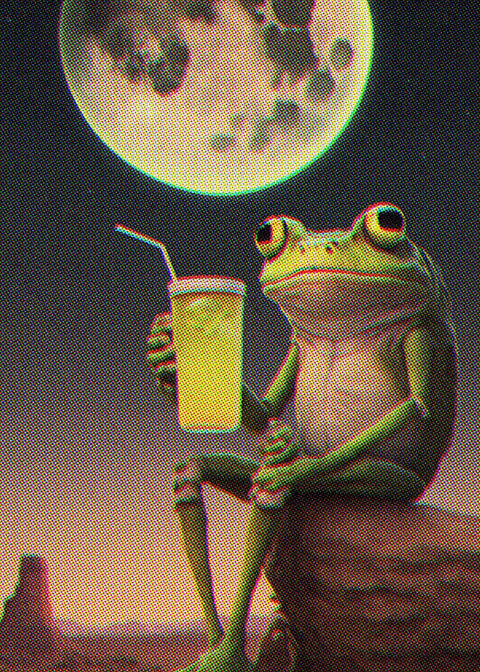 Frog Relaxing Under Moon