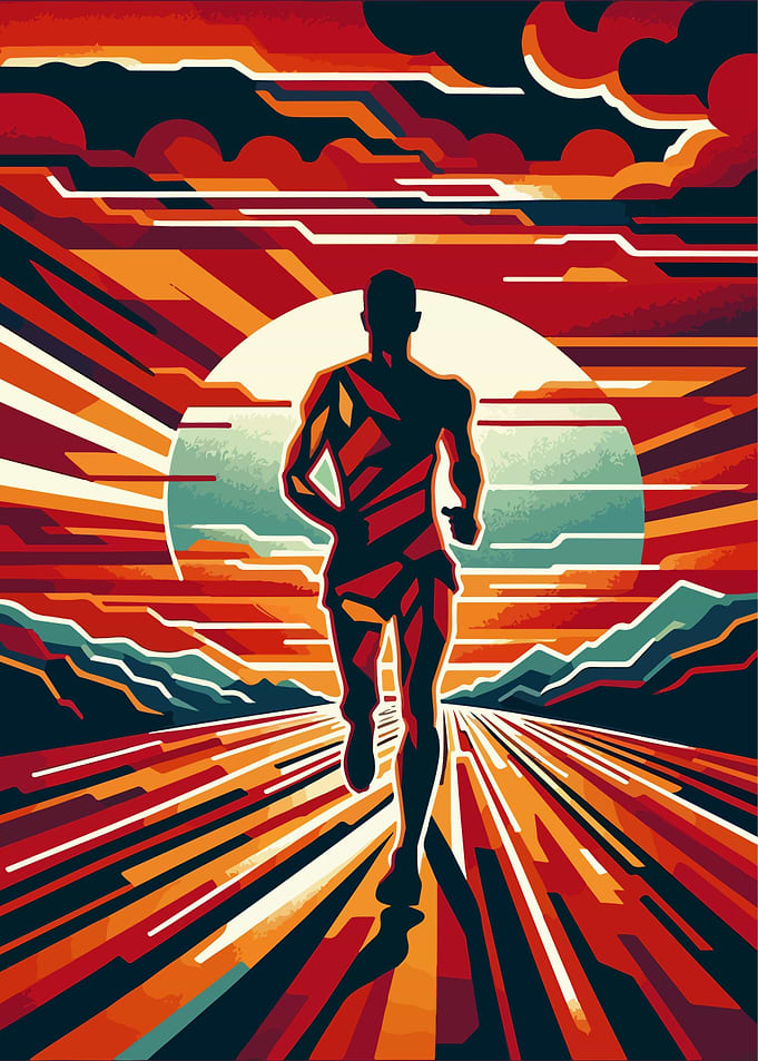 Marathon runner sunset