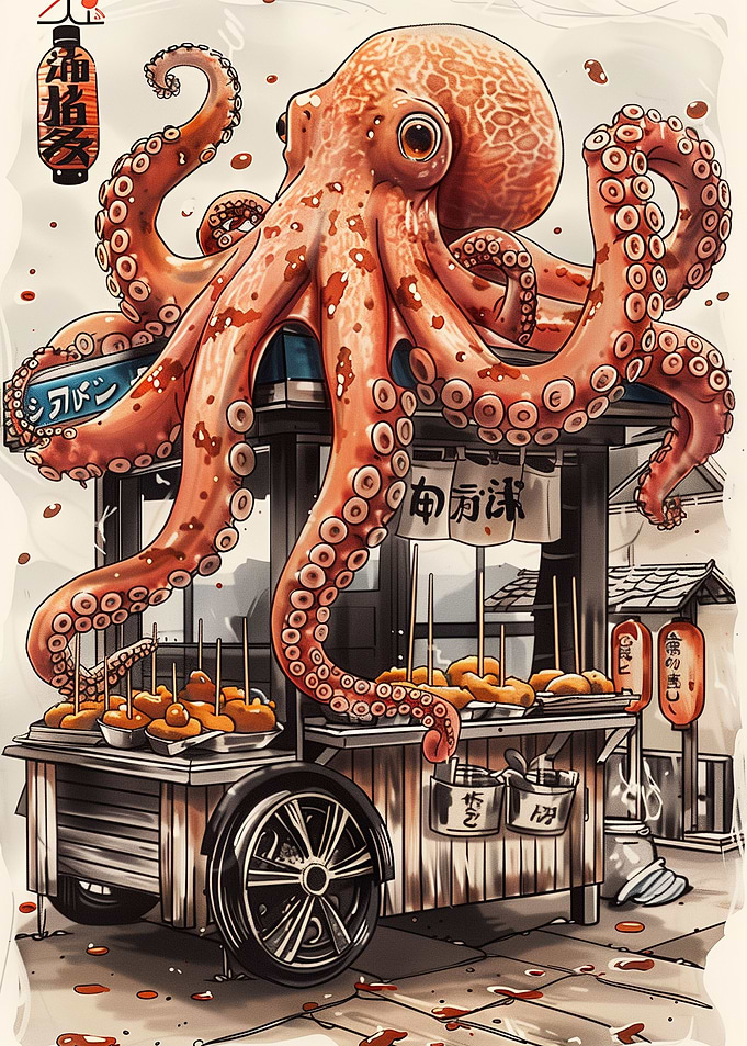 Octopus on Takoyaki Cart