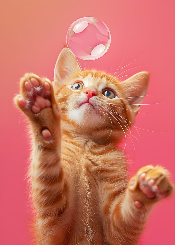 Cat trying to catch Bubble
