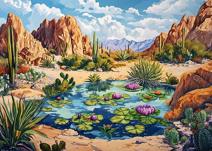 Desert oasis with a legend