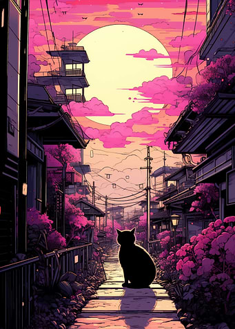Sunset Black Cat
