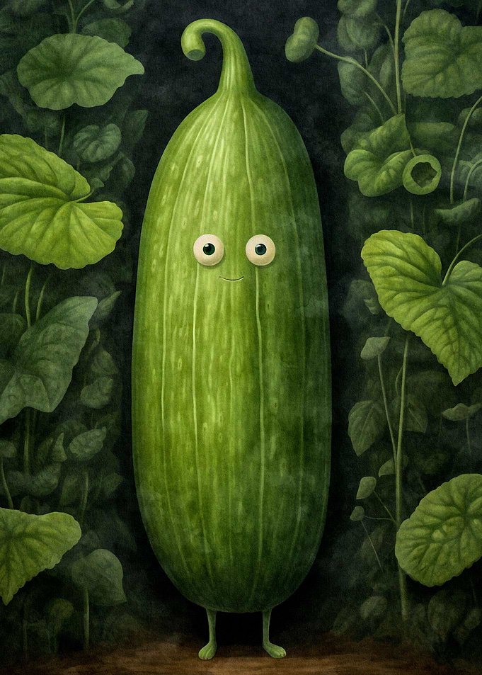 Playful Cucumber in Leaves