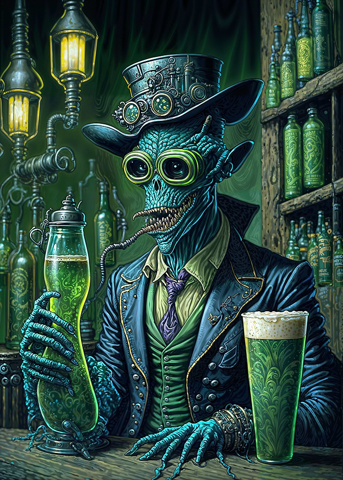 Alien Raises Beer Glass
