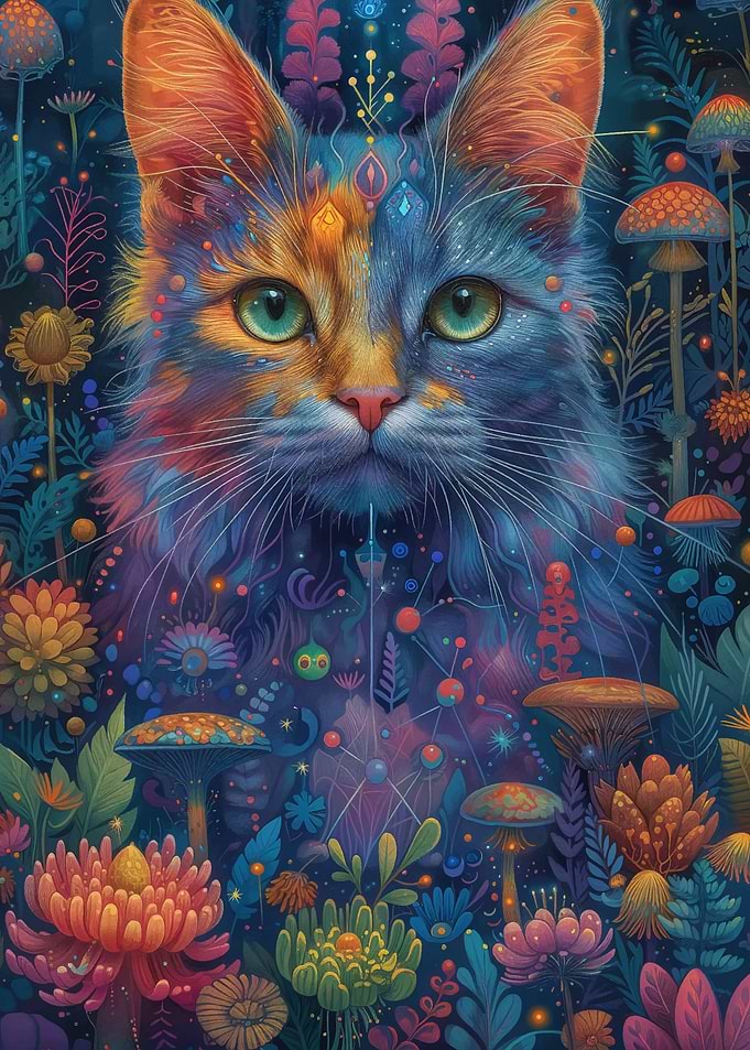 cat with flowers