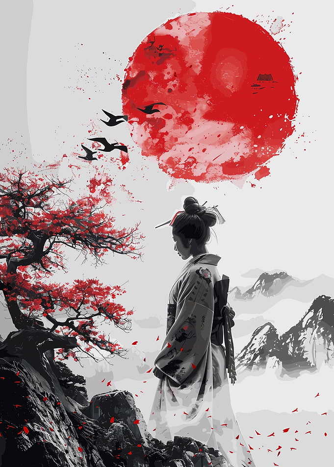 Geisha Red Sun Japan