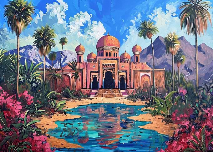 Desert oasis with a grand
