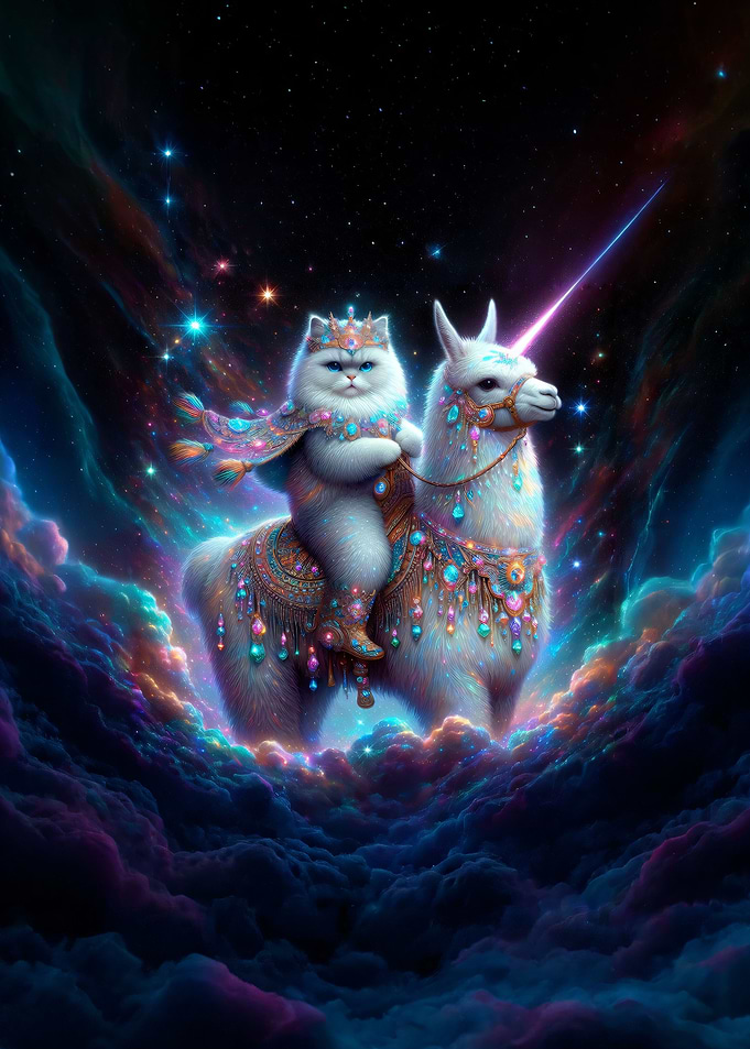Persian cat riding Alpaca