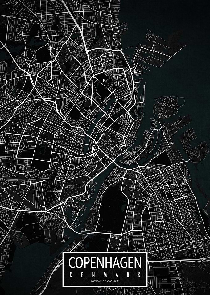 Copenhagen City Map Dark