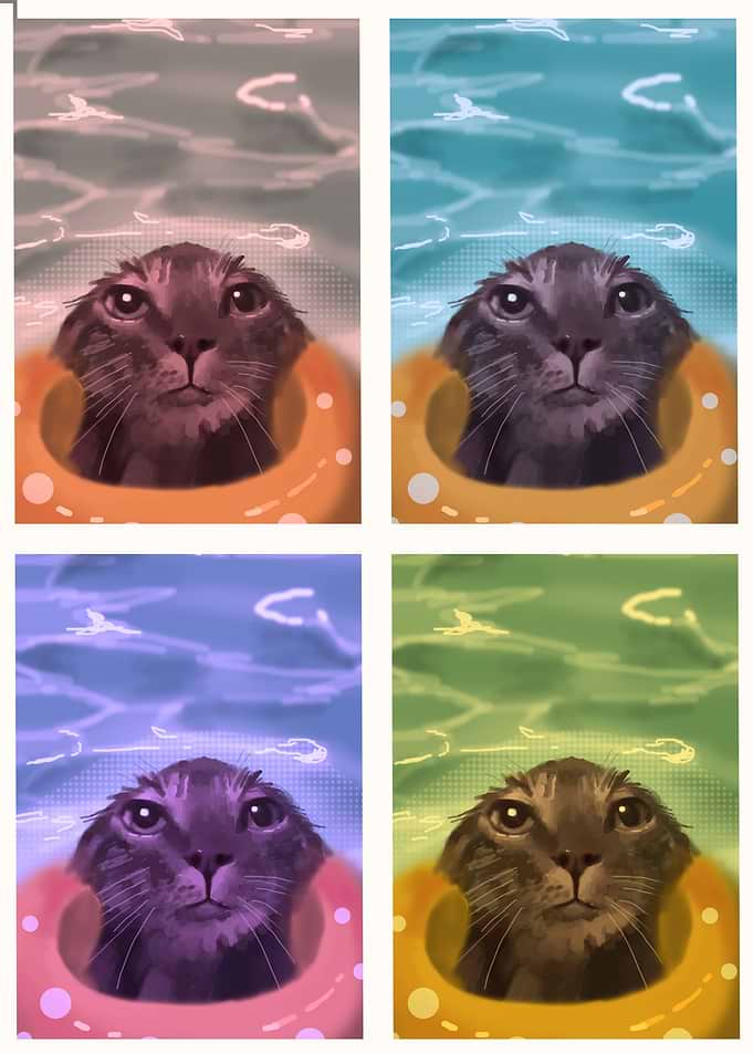cat in pool pop art