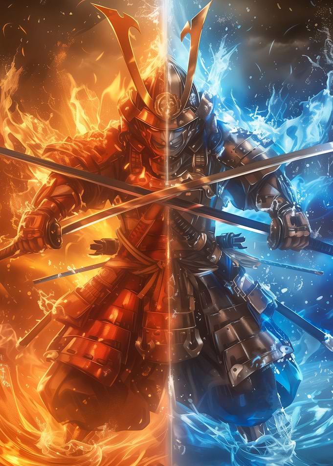 Samurai warrior fire water
