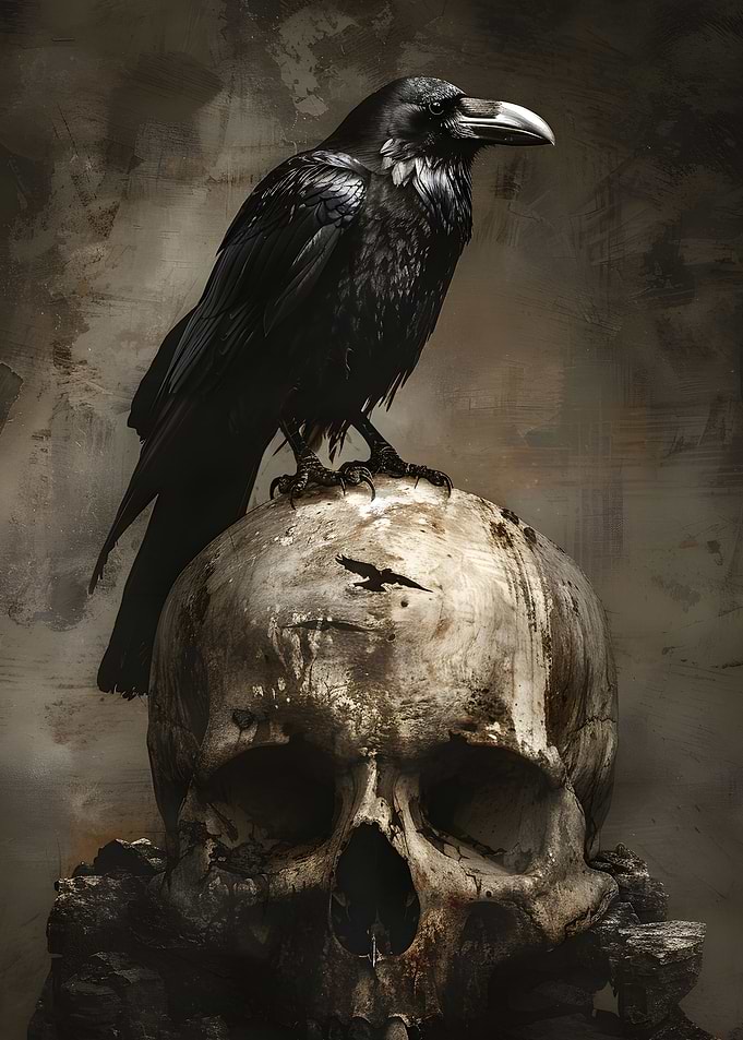 Raven Sitting On Skull