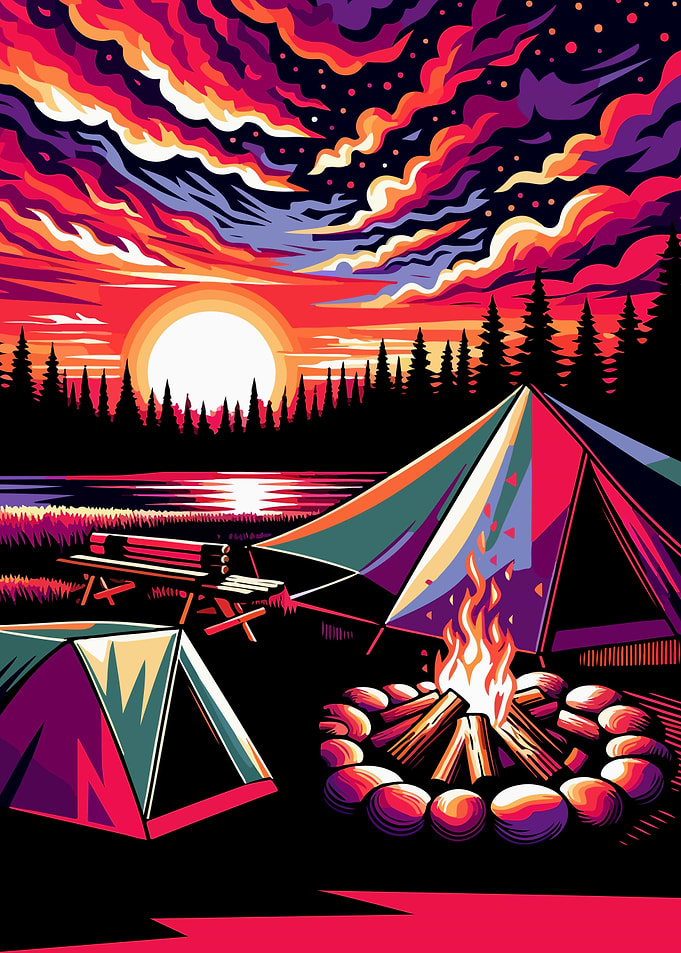Camping sunset wpap popart