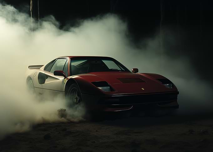 Classic car in fog