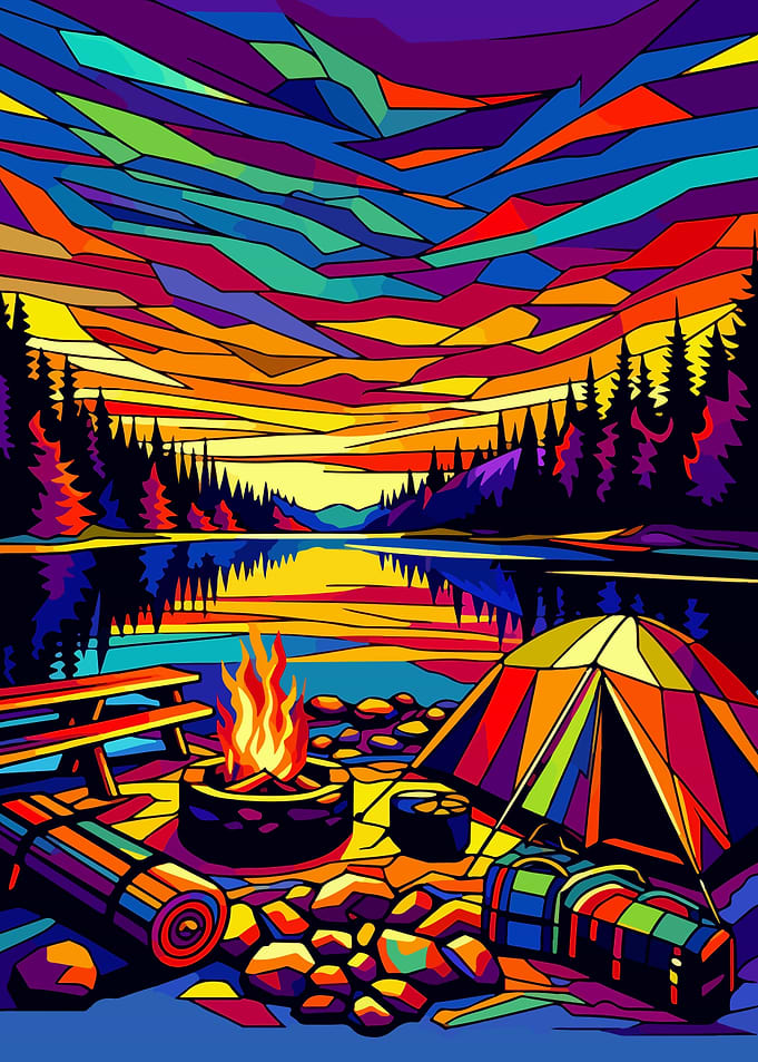 Camping sunset wpap popart