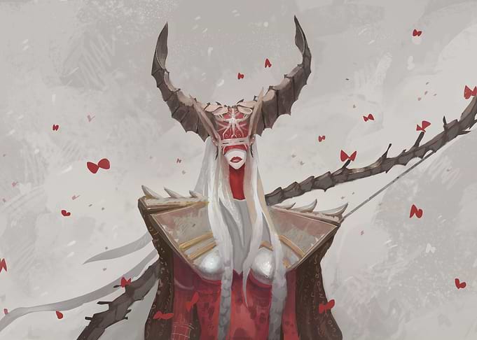 Red warrior girl with bow