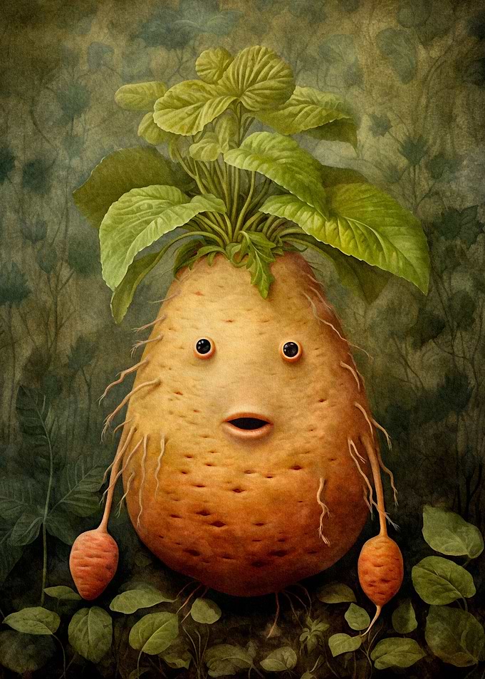 Whimsical Potato in Garden