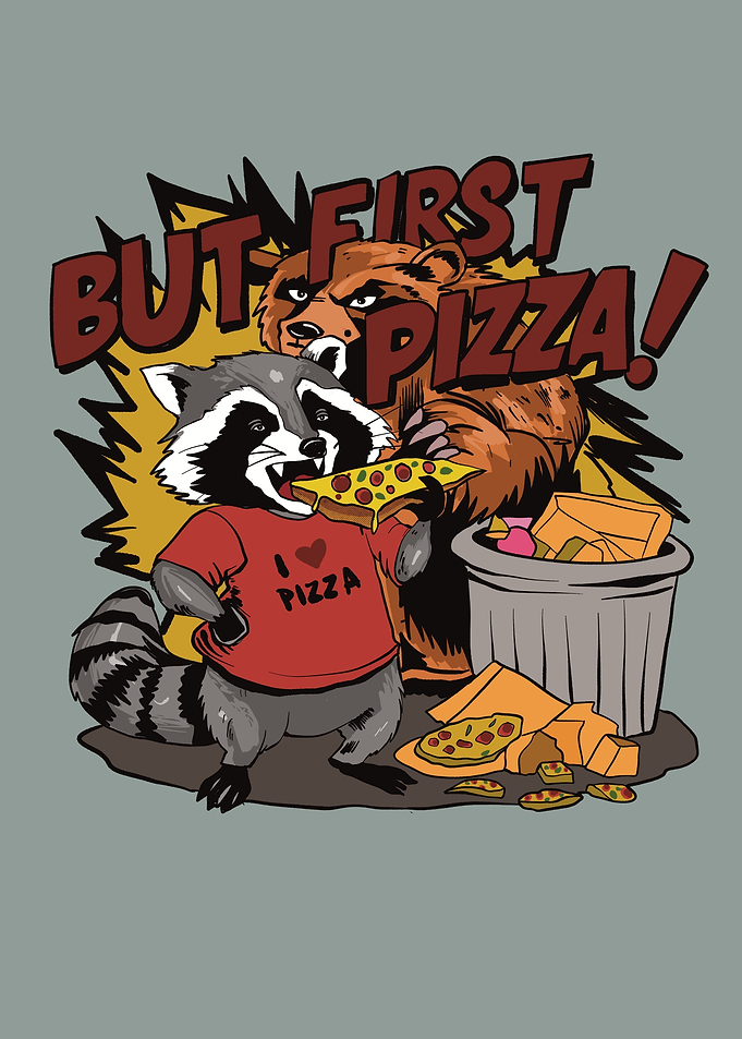 raccoon eating a pizza