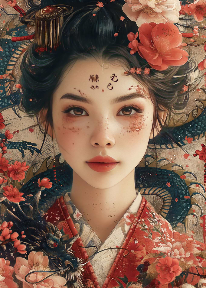 Japanese girl and dragon