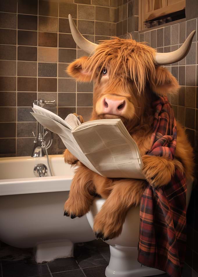 Highland Cow on the Toilet
