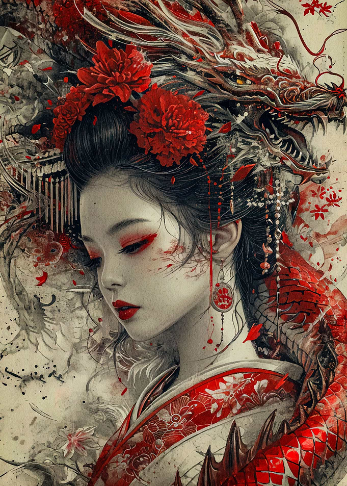 geisha dragon japan