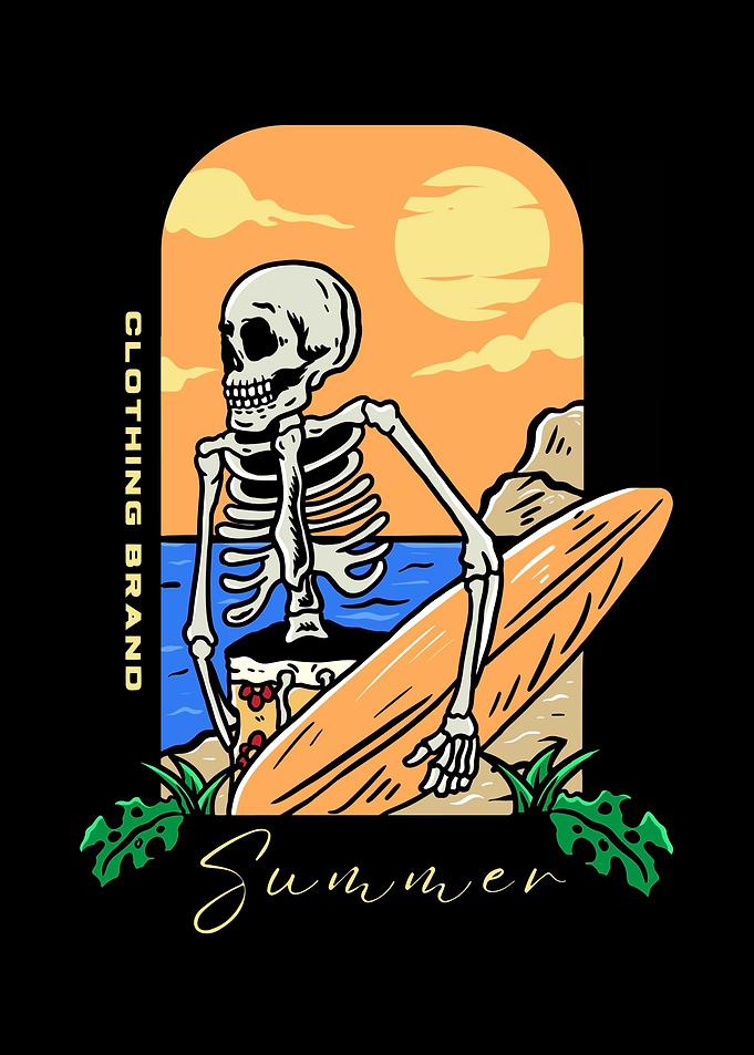 Skull Playing Surfboard
