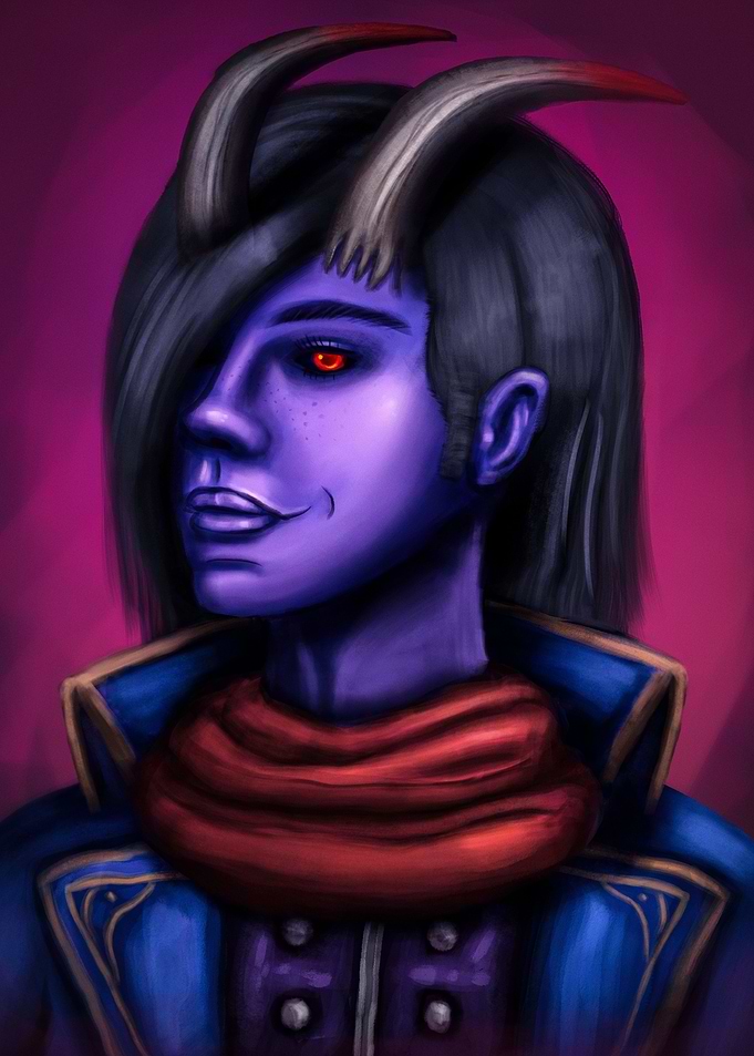 Portrait of horned figure
