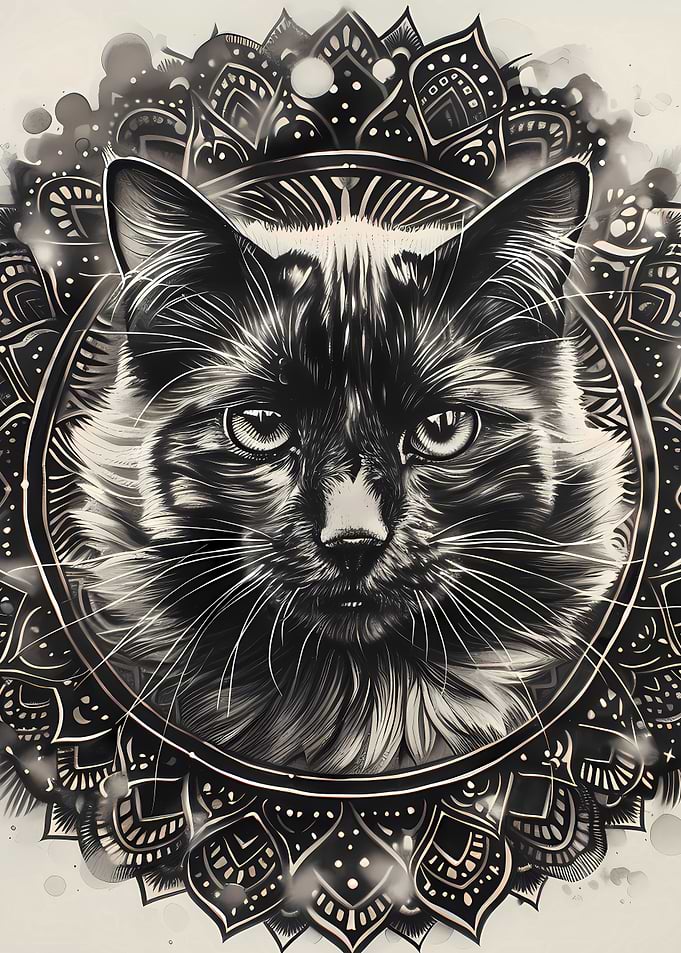 Mandala Cat BW