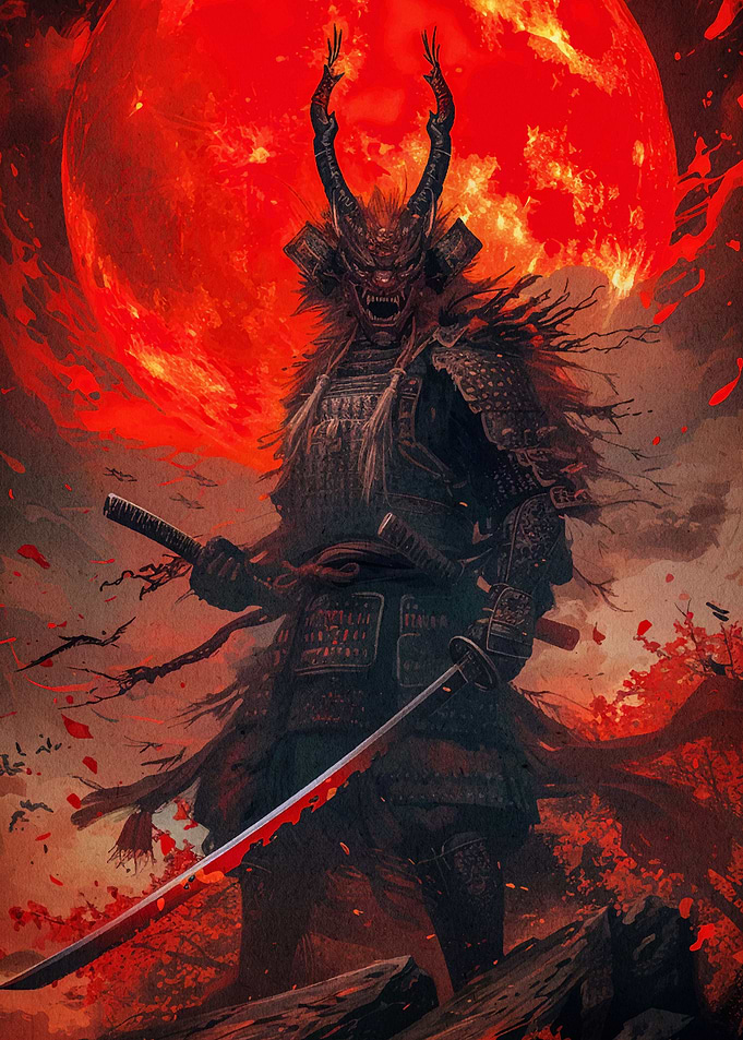 samurai moon red japanese