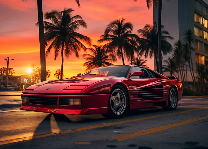 testarossa in miami sunset