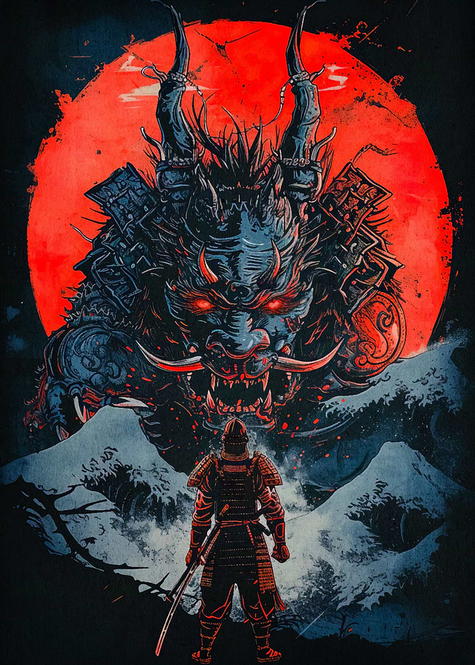 samurai moon red japanese