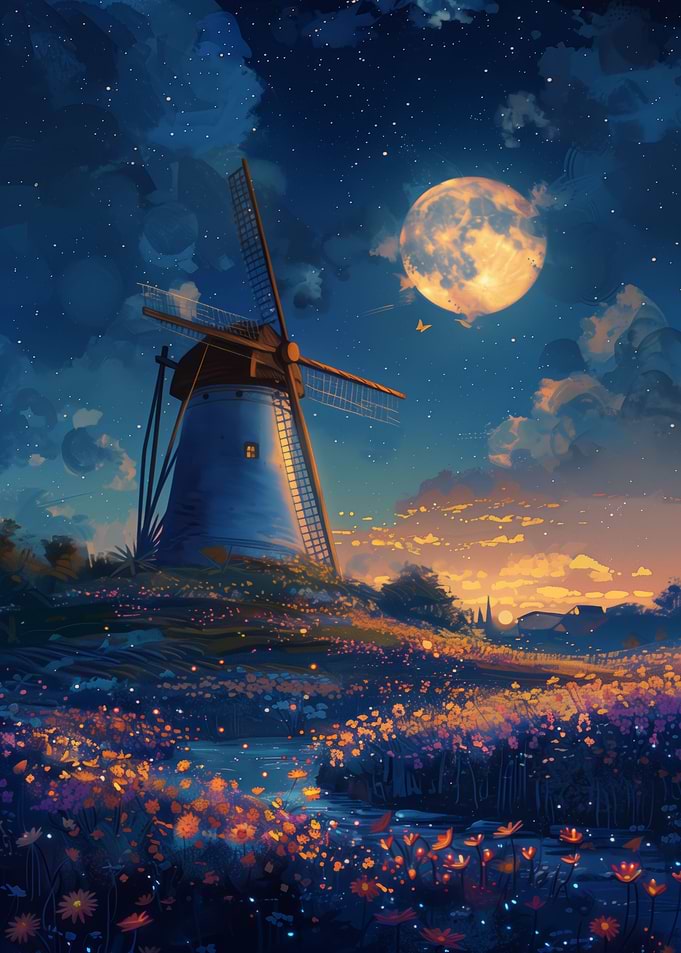 Windmill Anime Landscape