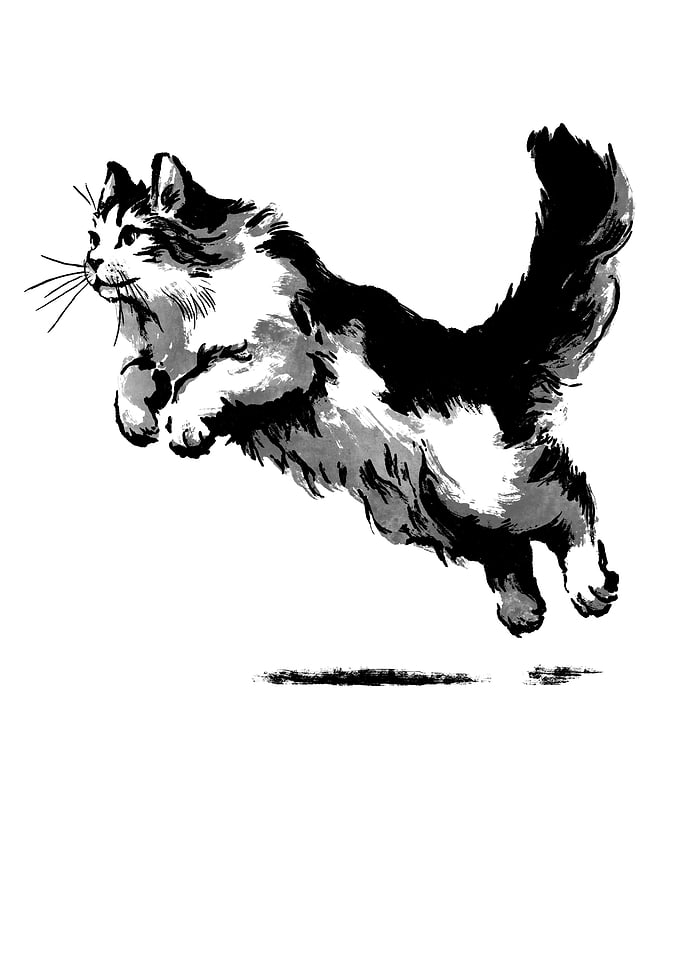 Sumie Cat Pouncing