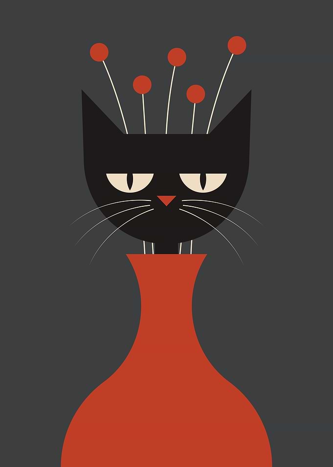 Cat sits inside vase