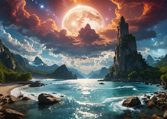 Full moon over lake
