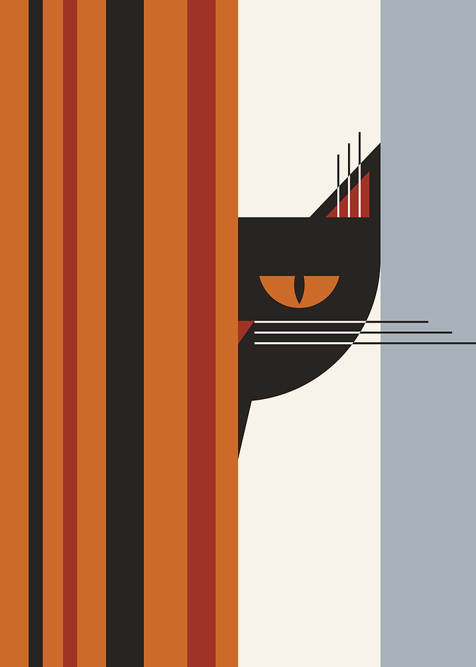 Cat behind the curtain