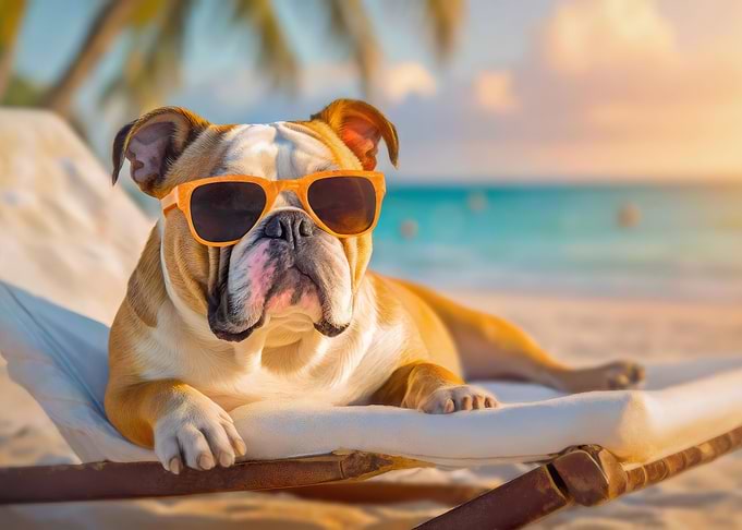 bulldog on the beach