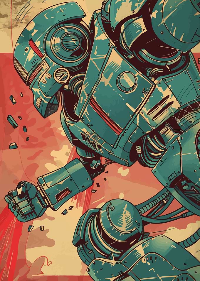 Retro Blue running robot