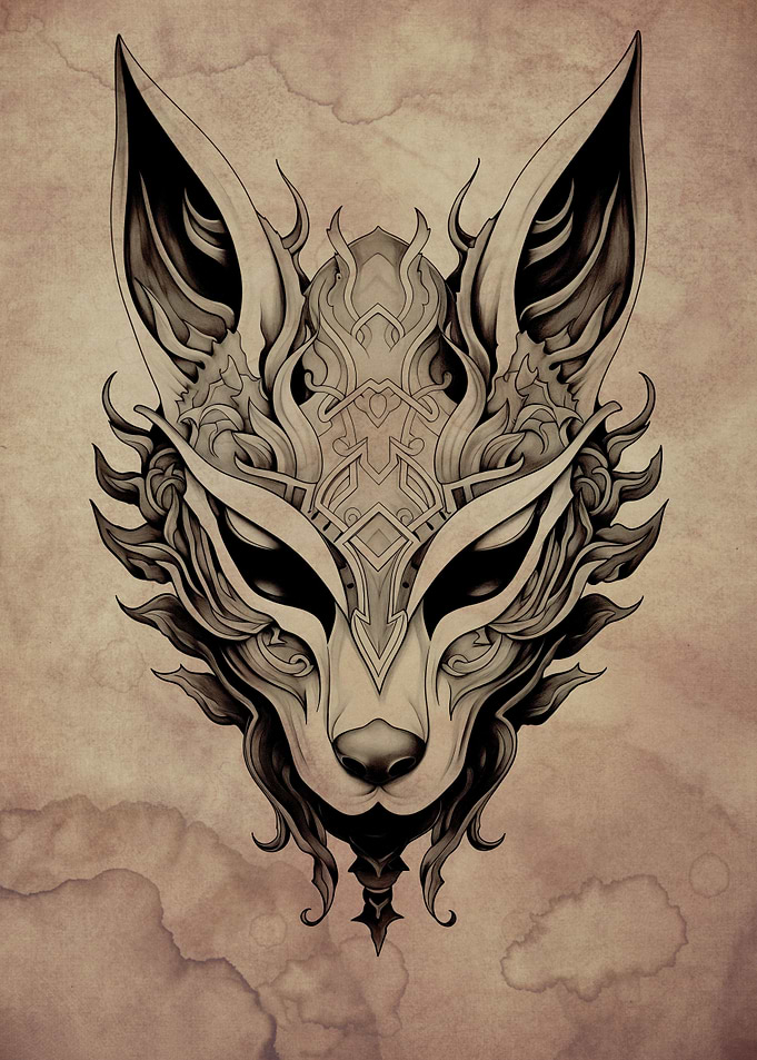 Kitsune Fox Mask Stained
