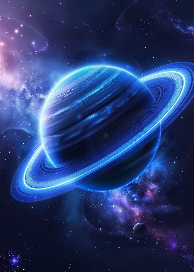 Saturn With Blue Rings