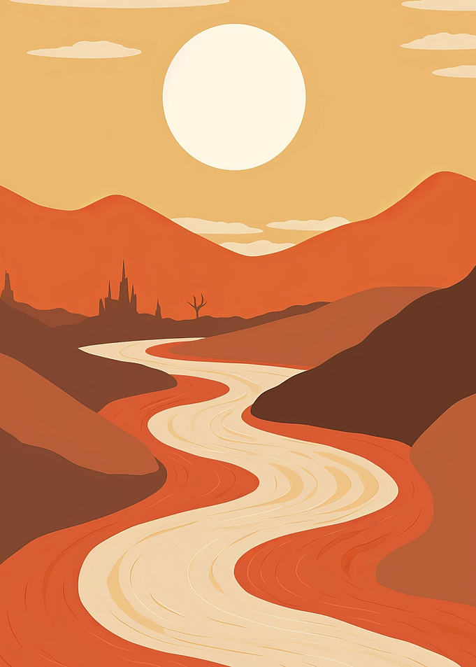 Sun with Mountain river